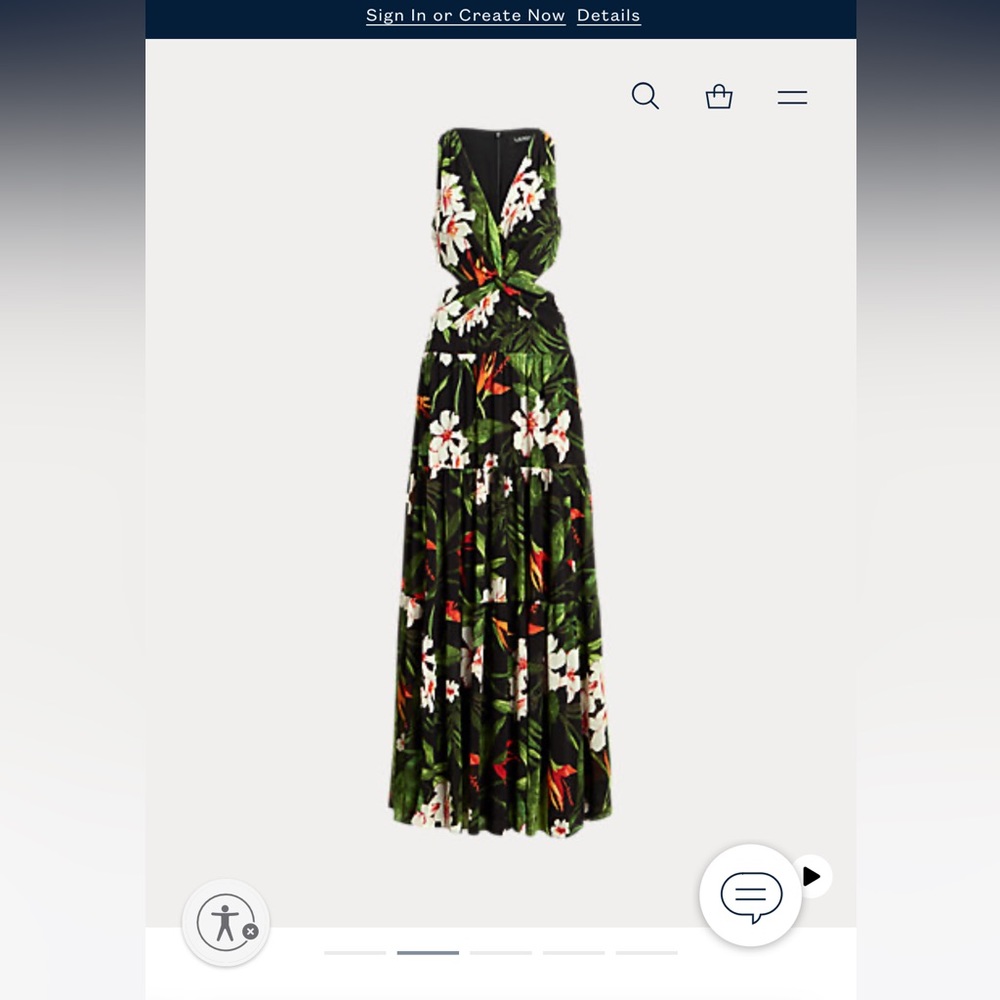 Lauren Ralph Lauren Black Maxi Dress with Green Leaf & White Floral Print - Picture 6 of 8